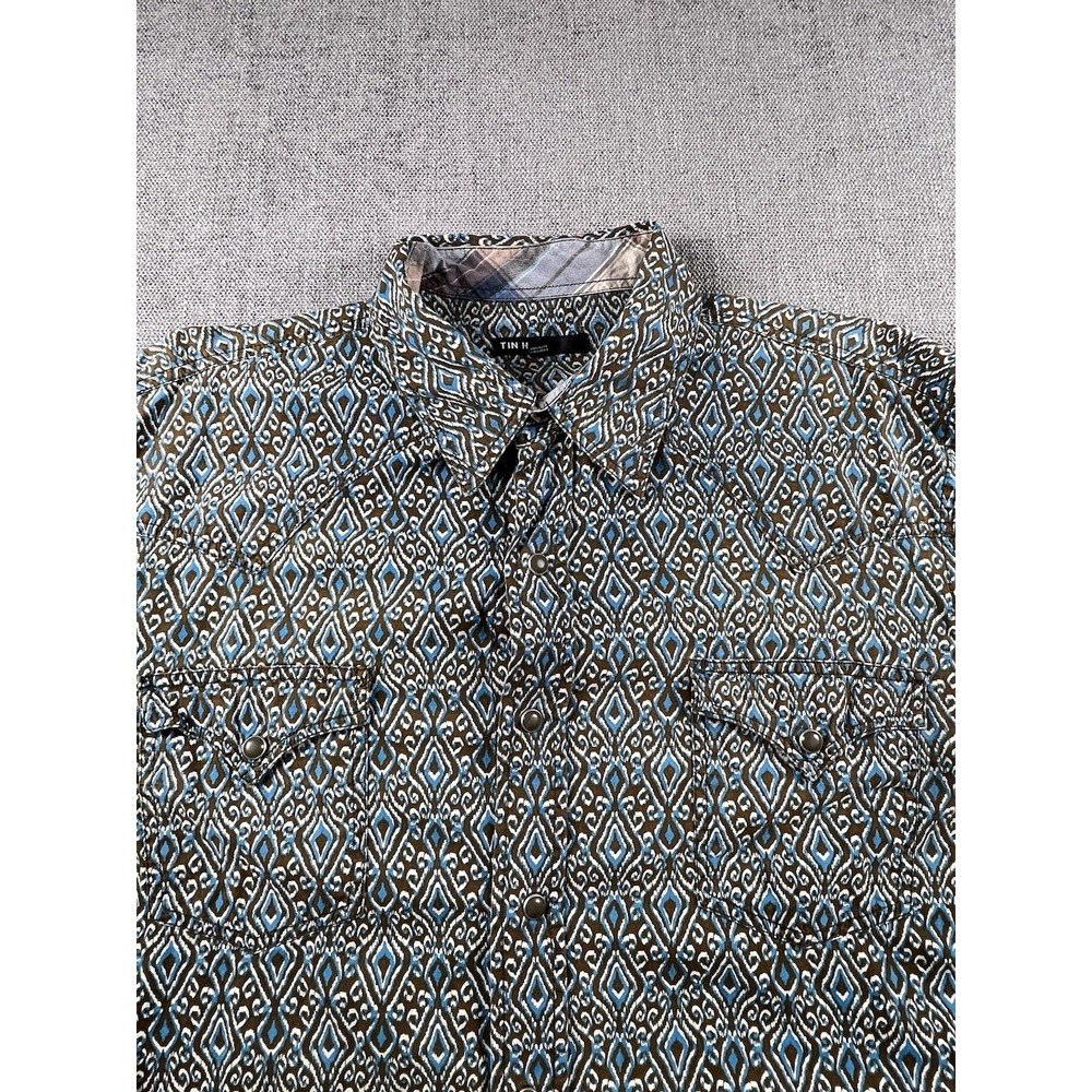 Tin Haul Pearl Snap Shirt‎ Men's XL Western Cowboy Button Up All Over Print
